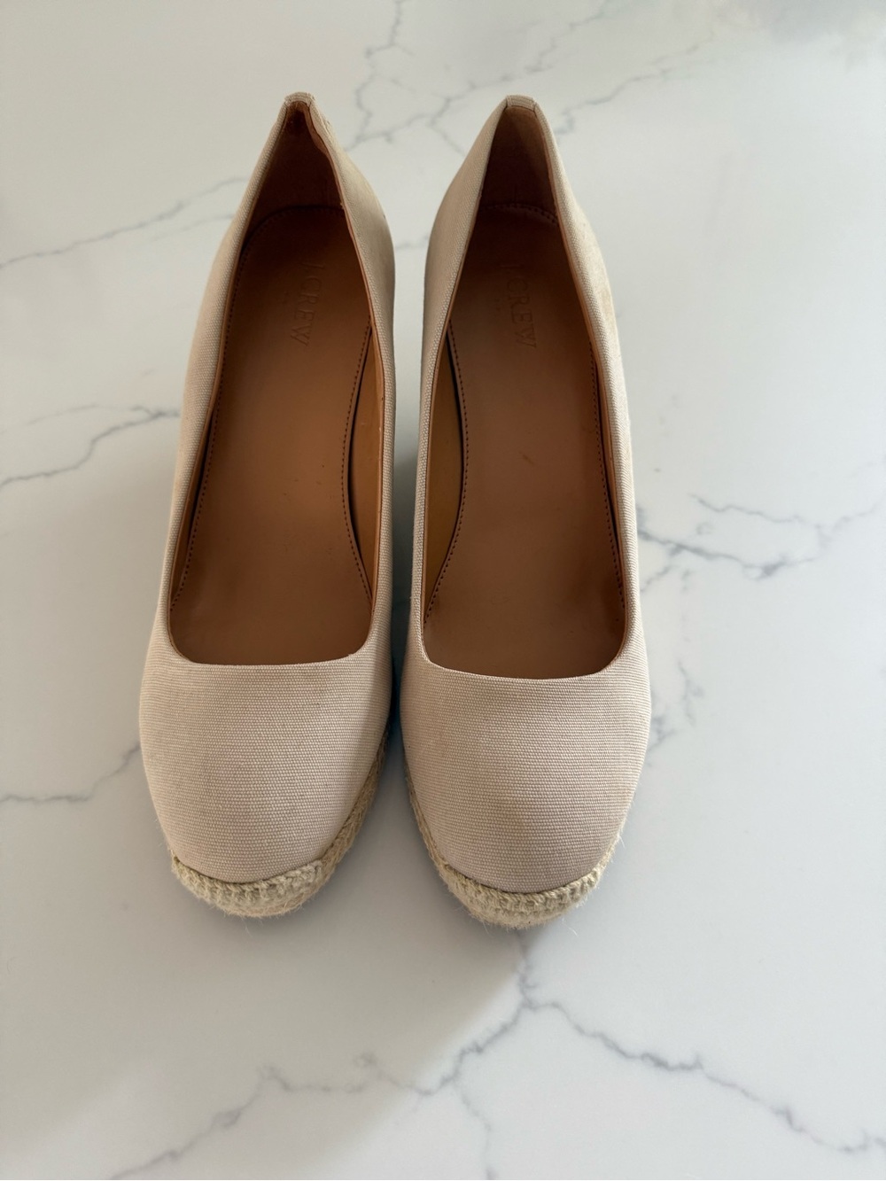 JCrew Women’s Beige Canvas Espadrille Wedges - size 10